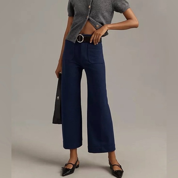 Anthropologie Maeve Colette Linen Blend High Waist Crop Wide Leg Pants Size 8 - Picture 1 of 13